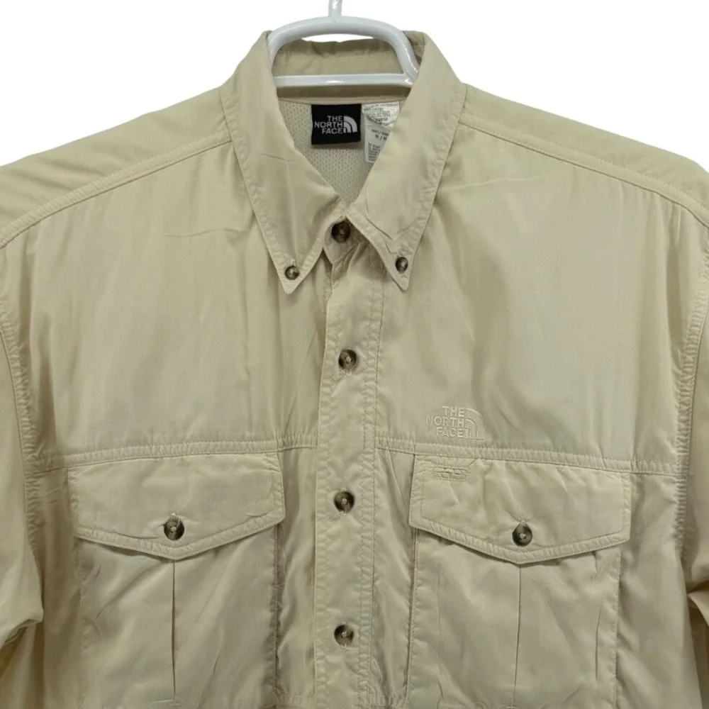 The North Face Mens Tan Nylon‎ Vented Short Sleeve Hiking Button Down Shirt Sz M